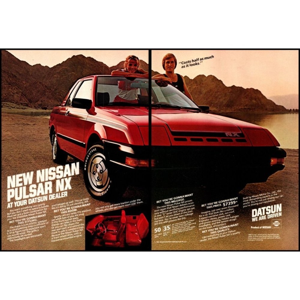 1983 Nissan Pulsar NX 2 Door Coupe 2 Page Vintage Print Ad Beach Coast Wall Art
